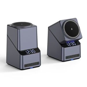 4 In 1 Magnetic Wireless Charger One-Touch 180° Rotation & Digital Clock DisplayFast Charging Station For iPhone iWatch AirPods