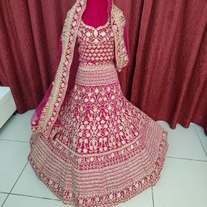 Bridal Lehenga Velvet Red color for wedding / dinner / celebration