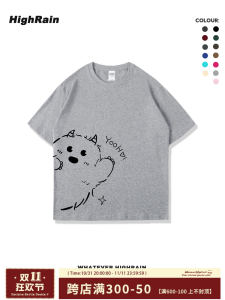 Original Design Heavyweight Pure Cotton Loose Shoulder Womens Short Sleeve T-shirt Couples Fashionable Half Sleeve Top