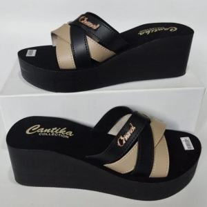 SH NEW Sandal Wedges Cantika Kekinian Selop Kombinasi Terbaru 2024