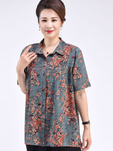 plus Size Womens Short Sleeve Shirt Summer Fashion Street Style Square Collar Oversize Mommys Shirt for Middle-Aged And Elderly