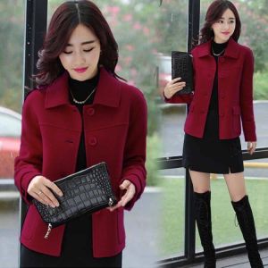 Red Woolen Coat Short Style for Women Spring Autumn Fashionable Versatile Small Size 2024 New Arrival Single-Faced Wool Top