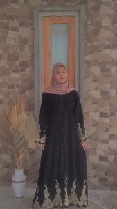 COUPLE ABAYA TURKEY IBU DAN ANAK BAHAN JETBLACK SAUDI DUBAI 03 GAMIS ARAB HITAM
