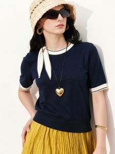 Basic House | Dark Blue Short Sleeve Fashionable Design Crewneck T-shirt
