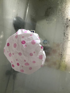 Japan Kai Waterproof Shower Cap Plastic Large Head Circumference plus Size Thickening Double-Layer Print Non-Wet Hair Bath Odorless 2 PCs