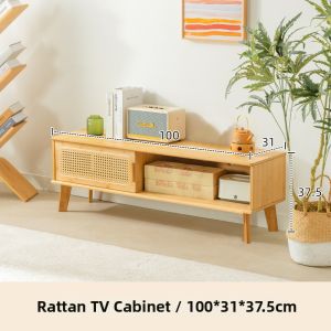 ZHUTING | Compact Living Storage Cabinet with TV Stand and Coffee Table Function Rattan Sliding Door
