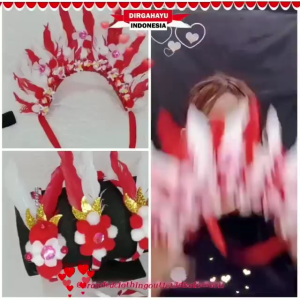 (1PCS) BANDO BULU MERAH PUTIH / MAHKOTA BULU HUT RI 17 AGUSTUS / BANDO POM-POM BULU ELASTIS / BANDANA BULU DIRGAHAYU HUT RI / IKAT KEPALA BULU TARI KARNAVAL / BBP9925