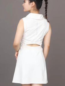 CJLINDF | Đầm Thể Thao Nhanh Khô Không Tay Không Lưng Cổ Placket 2 Mảnh