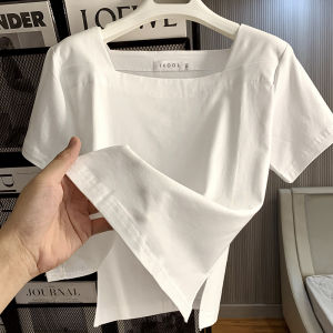 Áo Thun Nữ Tay Ngắn Cổ Vuông Hở Vai Thiết Kế Thời Trang Mùa Hè Mới Đa Năng Áo Lót Thời Trang Thường Ngày Màu Trơn