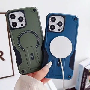 AKABEILA Luxury เคสโทรศัพท์แบบชาร์จไร้สายพร้อมขาตั้งสำหรับ For Samsung A16 A55 A56 A06 A05S S26 S25 S24 Ultra Plus A54 A36 A26 แม่เหล็กแบบตั้งได้ เคสป้องกันการชนกันแบบมองไม่เห็น