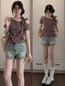 YIFANSHI | Americana Retro Slim High Waisted A-Style Jean Shorts