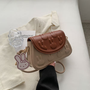 Trendy Rabbit Design Womens Bag Casual Minimalist Style Single Shoulder Cookie Shape Soft Handbag for Young Women