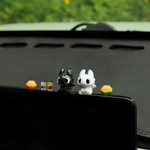 Car Interior Decorations Black And White Little Dragon Cute Doll Screen Display Car Dashboard Toys Animal Resin Sticker Decor