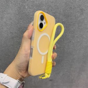 szhaiyu | Candy Cute Skin Feel 2 in 1 Magnetic Phone Case for iPhone 11 12 13 14 15 16 17 Pro Max Plus Hand Wrist Strap Matte Cover