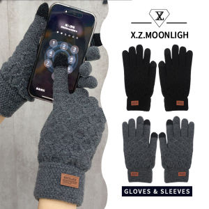 X.Z.MOONLIGH Autumn and Winter Warm Ski Gloves Cashmere Jacquard Adult Wool Knitted Gloves Touch Screen Thickened Cold-Proof Gloves