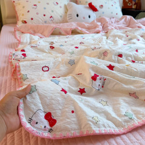 susan | Intoxicated Small Flowers Shell Edging Peach Skin Cotton Washable Air Conditioning Blanket Set for Bedroom
