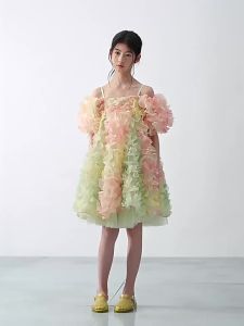 LOVESASAKIDS | Elaborate 3D Flowers Detachable Sleeves Dress