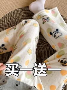 กางเกงนอนผ้าฟลานเนลหนาสำหรับผู้หญิง กางเกงขายาวทรงหลวม ผ้าคอร์สฟู ลายการ์ตูน อบอุ่น ใส่สบาย ฤดูใบไม้ร่วง/ฤดูหนาว