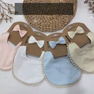1 Set Baby Saliva Towel Headband Set Cotton Solid Color Printing Childrens Double-sided Bib