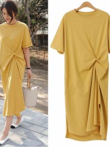 ชุดเดรสยาวลำลองสีพื้นสไตล์ฝรั่งเศสสำหรับผู้หญิง ทรงหลวม สไตล์เกาหลี แขนยาว คอวี กระโปรงทรงเอ ฤดูร้อน 2023