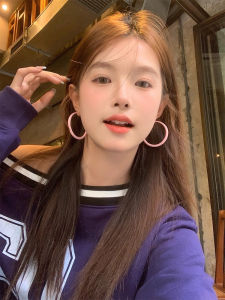 Pink Circle Earrings Womens Fashionable Elegant New 2025 Alloy Plated Silver Gold Versatile Ear Jewelry Accessories