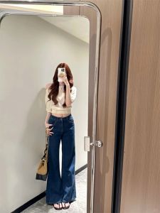 VKSOD | Beige Slant-shoulder Short Knit Top & Jeans Casual Match Two-piece Set