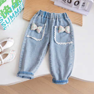 Childrens Denim Jeans Spring Autumn Baby Girl Casual Loose Wide Leg Straight Tube Pants Kids Fashionable Trousers