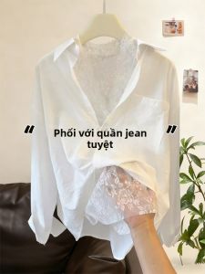Áo Sơ Mi Dài Tay Lỗng Lẫnh Kết Hợp Ren Tinh Tế