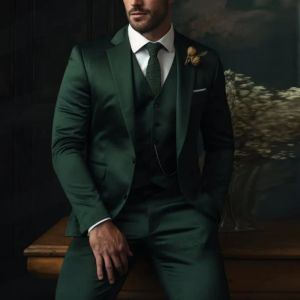 New Solid Mens 3 Pieces Suit Formal Business Peak Lapel Slim Fit Tuxedos Best Man Blazer For Wedding Office(Blazer+Vest+Pants)