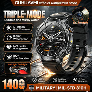 GUHUAVMI | Đồng Hồ Thông Minh T-REX3 Ultra 1400mAh Pin Bền Bỉ Chống Nước IP68 GPS Màn Hình AMOLED HD 1.7 Inch Hỗ Trợ Gọi Điện Dành Cho Nam Giới Tích Hợp Đèn Pin Theo Dõi Giấc Ngủ & Nhịp Tim