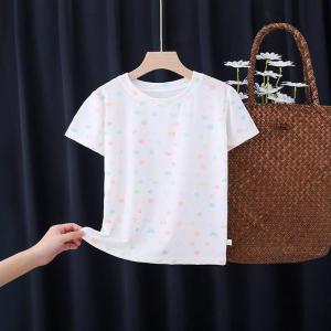 Girls Short Sleeve T-Shirt Ice Silk Thin Half Sleeve Summer Fashion Trend Stripe round Neck Toddler Kids Upper Apparel Clothing