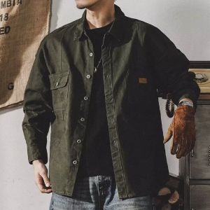 Mens Cotton Work Jacket American Retro Long Sleeve Loose Fit Hunting Coat Spring Autumn Casual Outerwear Fashion Jacket