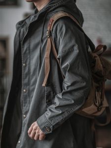 เสื้อแจ็คเก็ตแบบมีฮู้ดสไตล์ย้อนยุคสไตล์อเมริกัน M51 ทรงยาวปานกลาง สีเขียวทหาร สำหรับผู้ชาย ฤดูใบไม้ร่วง/ฤดูหนาว