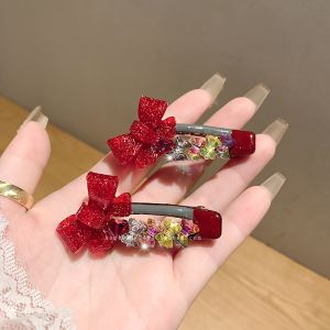 Elegant Red Butterfly Knot Rhinestone Hair Clip Womens Fashion Dongda Gate Side Clip Hair Styling Tool Sweet Style Crystal
