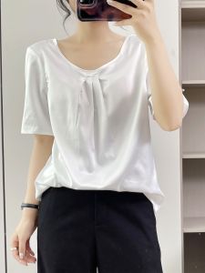 Sainag Womens Short Sleeve V-Neck Shirt Easiest for Matching Casual Korean Style Polyester Fiber White Top