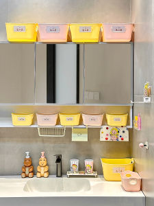 กล่องเก็บของกระจกห้องน้ำ กล่องเก็บของสำหรับห้องน้ำ ชั้นวางเครื่องสำอาง ชั้นวางของในห้องน้ำแบบเปิด กล่องเก็บของสำหรับใช้แล้วทิ้ง