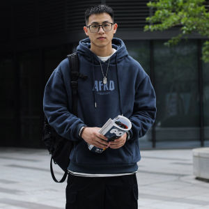 Retro Dày Dặn Lông Cừu Áo Hoodie Nam Thoải Mái Loose Fit Comfortable Cotton Vải Bông Áo Nỉ Áo Sweatshirt Thanh Niên Phổ Biến Mùa Thu Mùa Đông Phong Cách Đường Phố