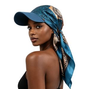 Women Fashion Printed Satin Headscarf Hat with Brim Summer Soft Breathable Sun Casual Outdoor Sports Baseball Cap Female Travel