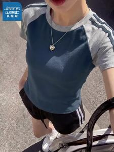 Jeanswest | Color Contrast Short Sleeve T-Shirt Women Summer Half-Sleeve
