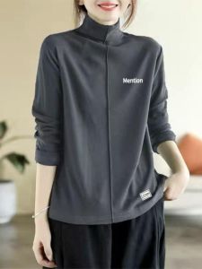 Half Turtleneck Plus Size Plus Size Ladies Belly-Covering Shirt Female Fall and Winter New Arrival Double-Sided Dralon Long Sleeves T-Shirt Heattech Tops Tide