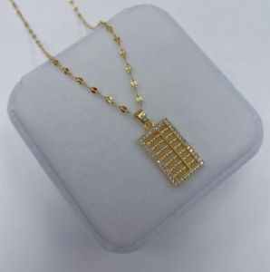 【Titanium Steel】BESFOME 18K Gold Plated Titanium Steel Necklace Abacus Pendant Full Diamond Gold Jewelry Accessories Tiktok Live Broadcast Explosions