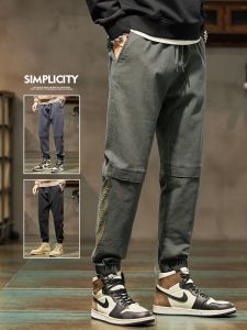 ROMON | กางเกงทำงานชาย ทรงหลวม ทรงฮาราจูกุ รัดข้อ เอวยางยืด ทรงหลวม กางเกงขายาวลำลอง ฤดูใบไม้ผลิและฤดูใบไม้ร่วง คอลเลกชันใหม่ กางเกงขายาว