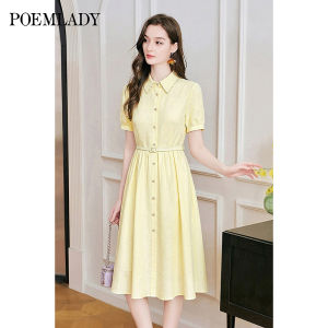 POEMLADY | Elegant Short-sleeve Shirt Collar Summer Dress Slim-fit Office-wear New