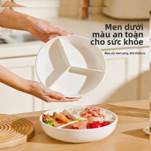 Dietary Health Ceramic Triple Compartment Steamer Plate for Electric Cookers