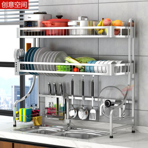 Multi-Functional 304 Stainless Steel Kitchen Sink Rack Bowl Dish Draining Shelf Utensil Storage Rack Sink Organizer