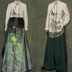 New Chinese Style Embroidered Casual Shirt Mens Stand Collar Jacket Autumn Season Soft Luster Standard Fit Youth All Seasons