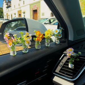 Delicate Miniature Potted Flowers Assorted Colors Car Dashboard Greenery Decor Tabletop Figurines for DIY Crafts Home Ornament