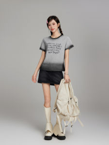 Áo Thun Tay Ngắn Màu Xám Cổ Tròn Dáng Rộng Phong Cách Mỹ Cổ Điển Dành Cho Nữ Mùa Hè 2024 Thiết Kế Mới Áo Thun Thường Ngày