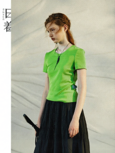Womens Short Sleeve Round Neck Printed Stretchy Knit Tshirt Green