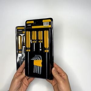 set obeng pendek dan panjang 9pcs pemutar material scrup / baut kunci L sett perkakas - kuning